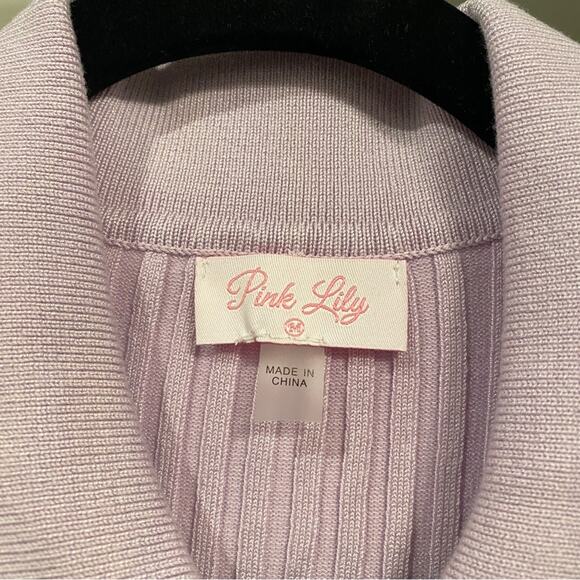 Pink Lily purple ribbed collared button-up summer shirt dress mini Med - Picture 5 of 5